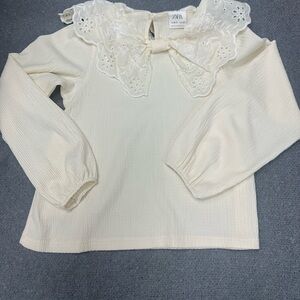 Zara Cream Ruffled Long Sleeve Blouse